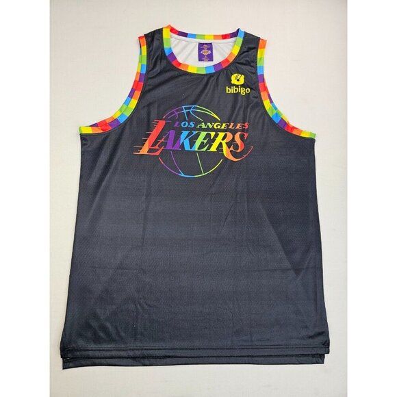 Los Angeles Lakers Size XL Men's Black Pride Rainbow Trim Basketball Logo Jersey - Picture 1 of 10